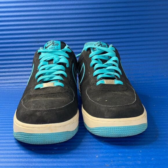 Size 11- Men’s Nike Air Force 1 Low Black Turquoise Casual Sneakers 488298-011 - Picture 3 of 8